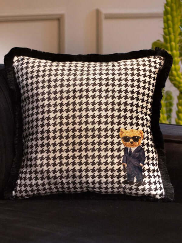 BLACK WHITE TED VELVET CUSHION