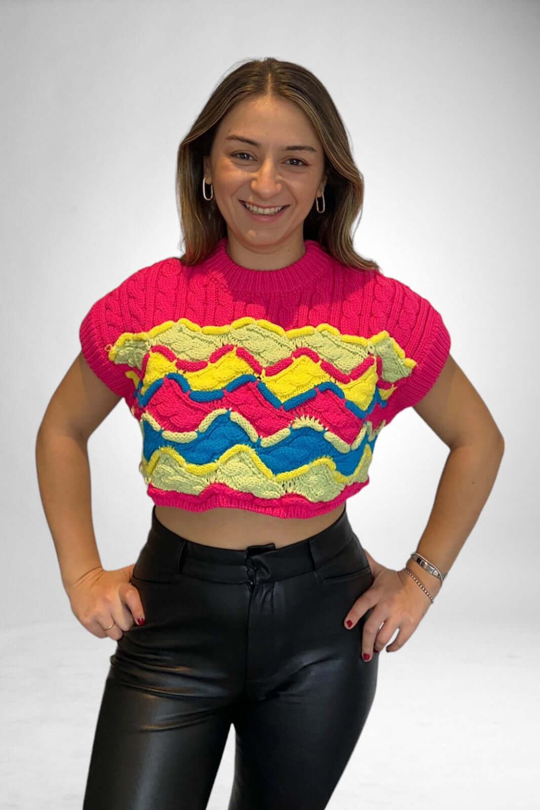 Crop Knitwear Sweater-Fuchsia