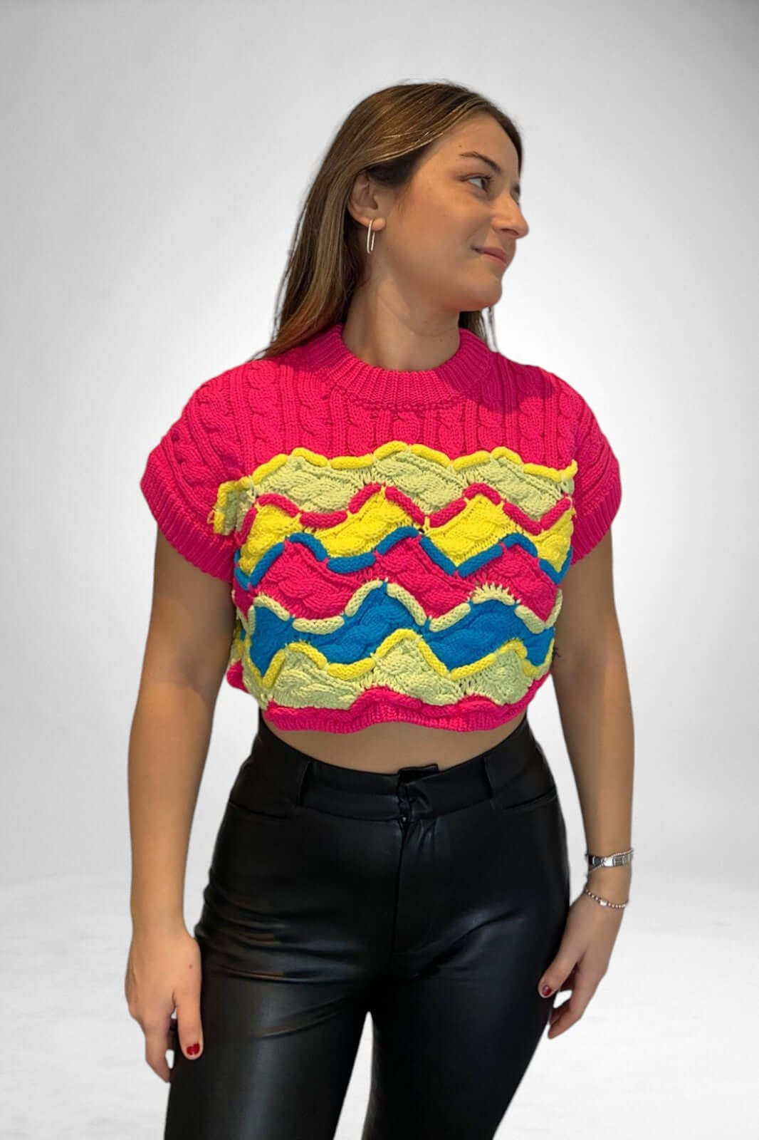 Crop Knitwear Sweater-Fuchsia