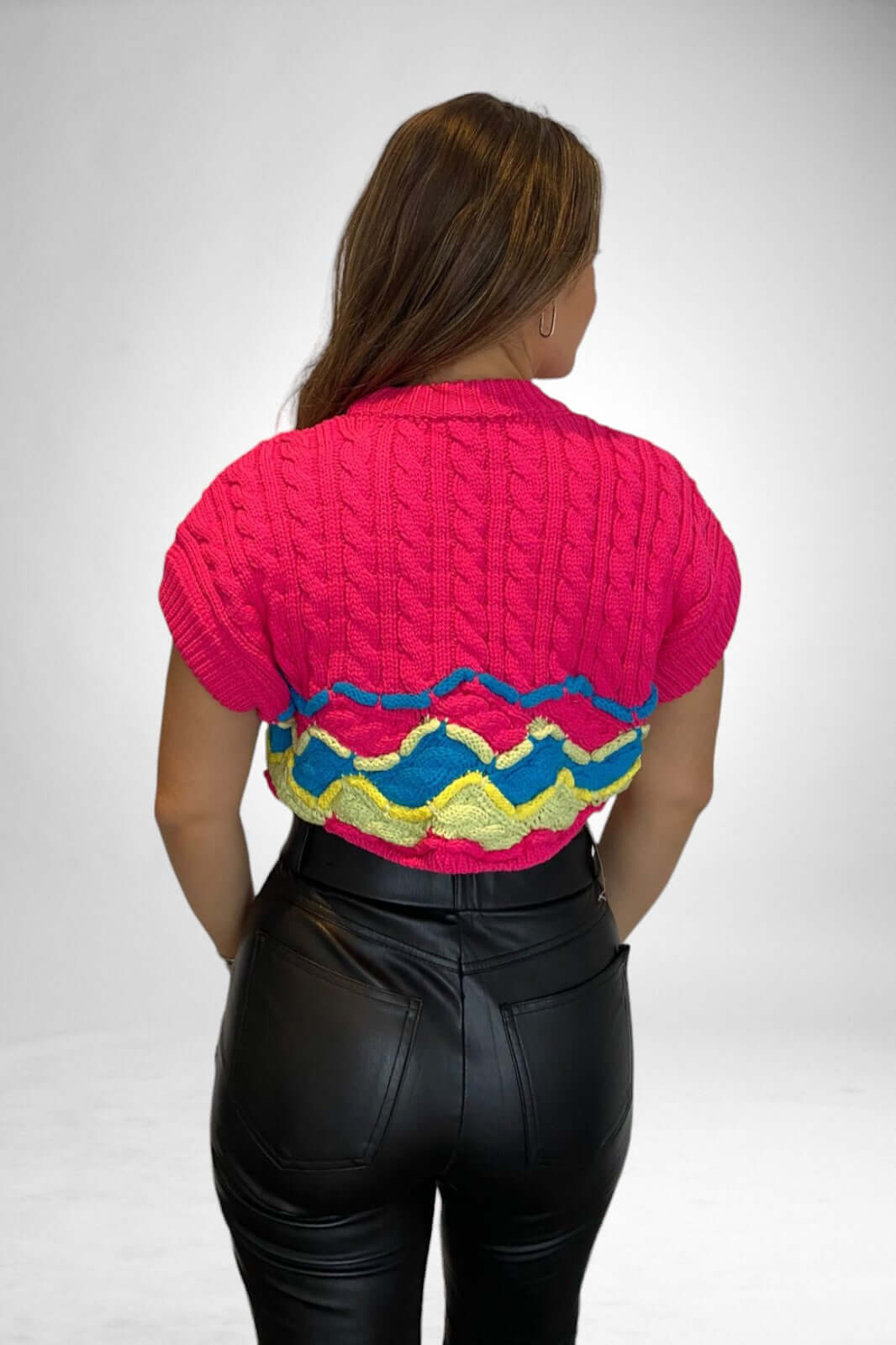 Crop Knitwear Sweater-Fuchsia