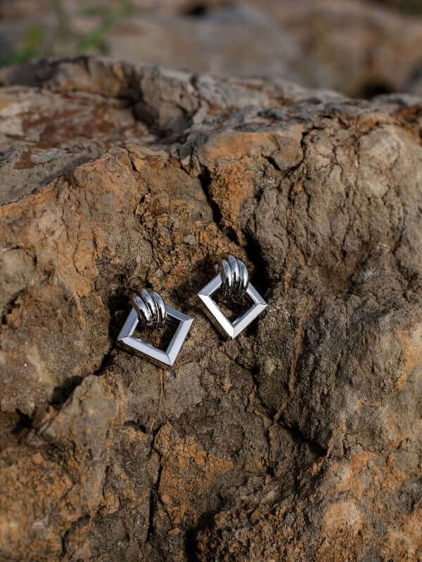 Square Triple Earrings Silver