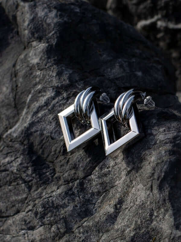 Square Triple Earrings Silver