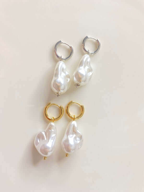 Pearl Hoop Earrings Silver