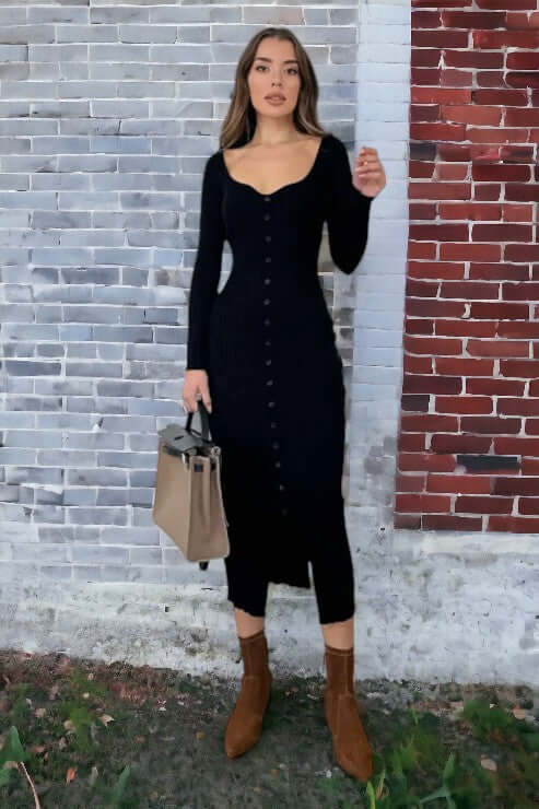 Raglan Sleeve Low-cut Collar Knitwear Dress