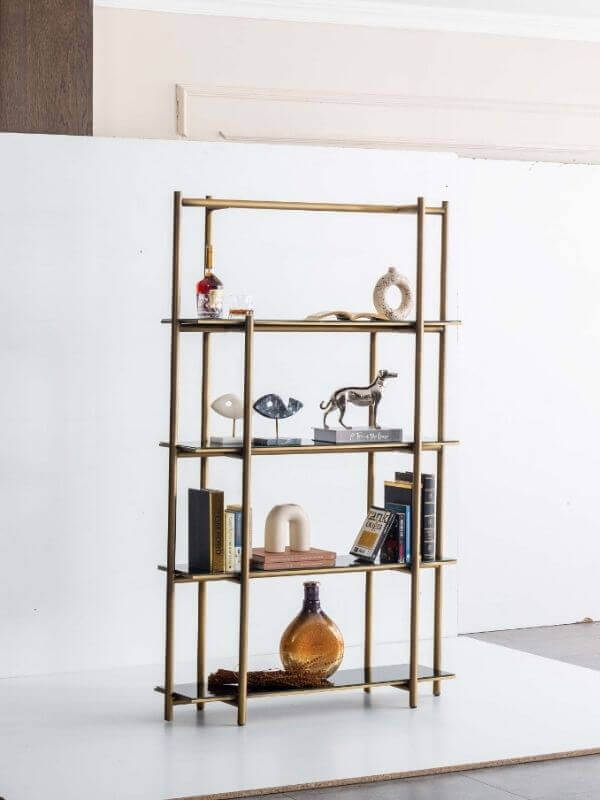 MANDY BRASS BOOKSHELF WITH GLASS