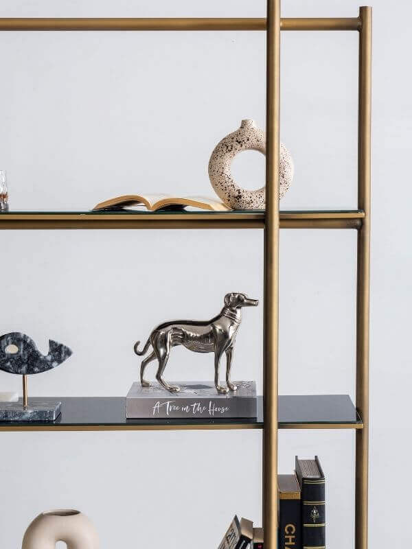 MANDY BRASS BOOKSHELF WITH GLASS