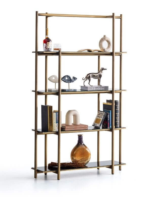 MANDY BRASS BOOKSHELF WITH GLASS