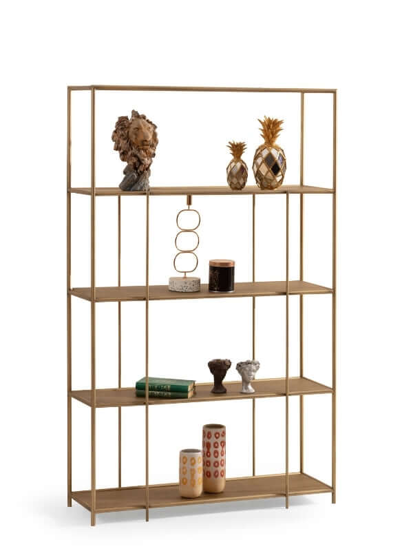 RACHEL BLACK STEEL BOOKSHELF WITH GLASS SHELVES