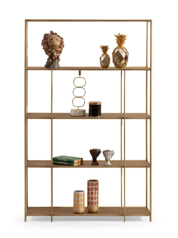 RACHEL BLACK STEEL BOOKSHELF WITH GLASS SHELVES