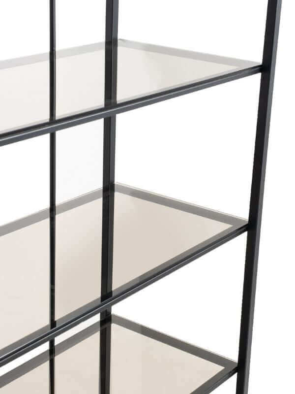 ROME BLACK STEEL BOOKSHELF WITH GLASS SHELVES