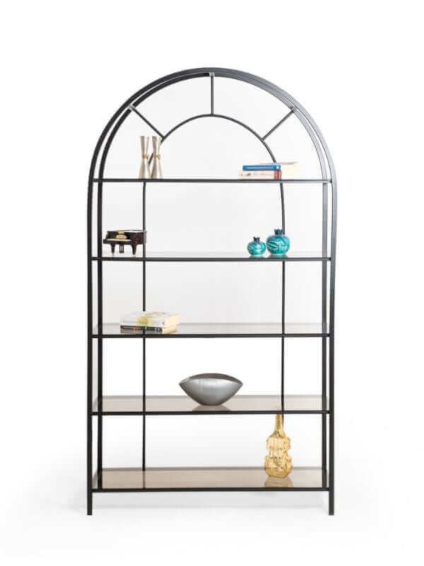 ROME BLACK STEEL BOOKSHELF WITH GLASS SHELVES