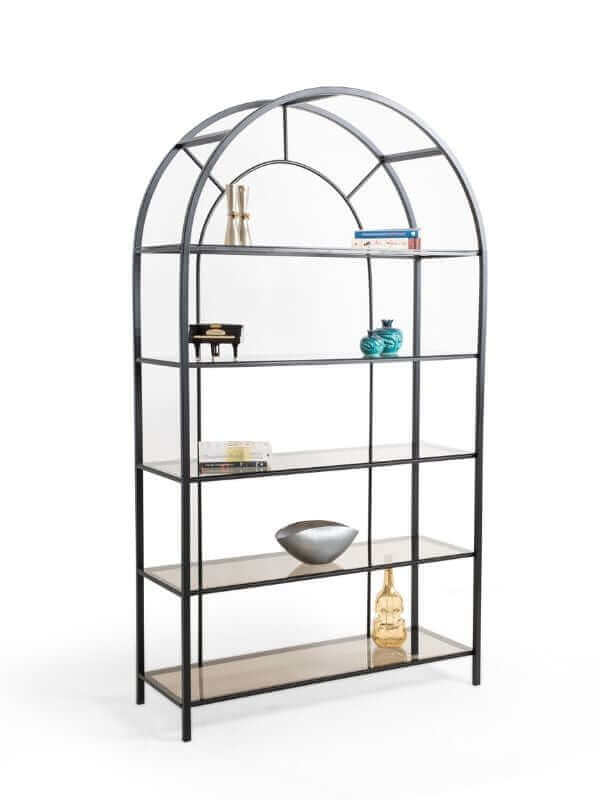 ROME BLACK STEEL BOOKSHELF WITH GLASS SHELVES