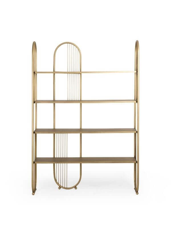 SOPHIA BRASS BOOKSHELF WITH WOODEN SHELVES