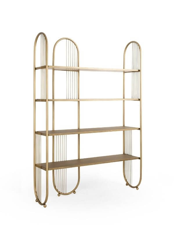 SOPHIA BRASS BOOKSHELF WITH WOODEN SHELVES