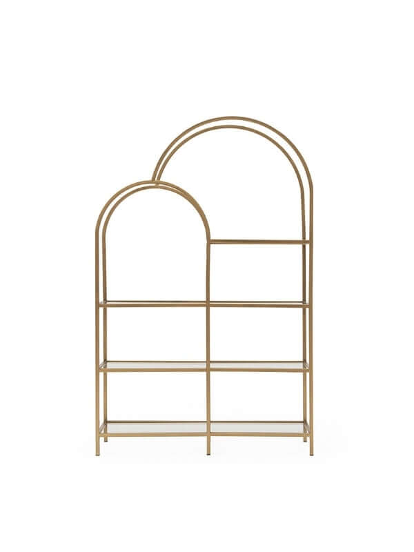 TWIN ARCHED BRASS BOOKSHELF