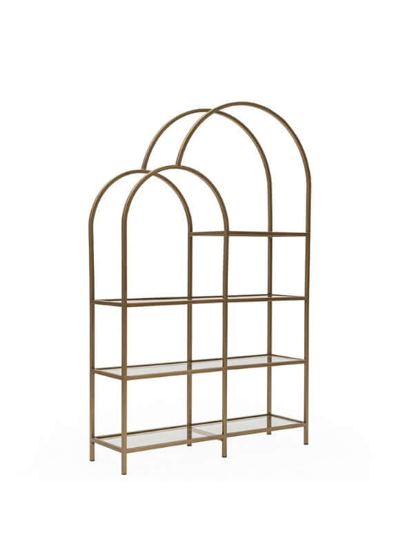 TWIN ARCHED BRASS BOOKSHELF