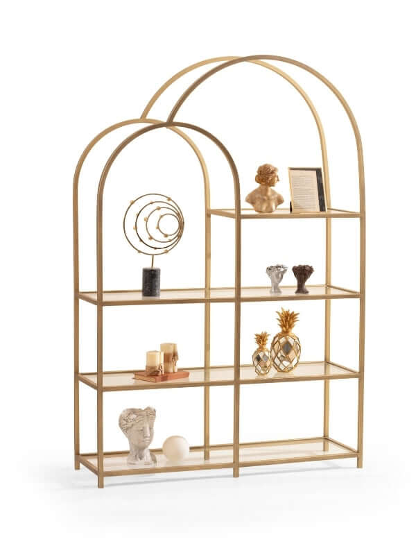 TWIN ARCHED BRASS BOOKSHELF