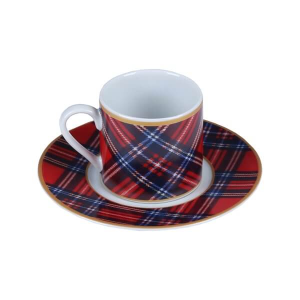 Tartan Plaid Porcelain Coffee Cup Set of 2