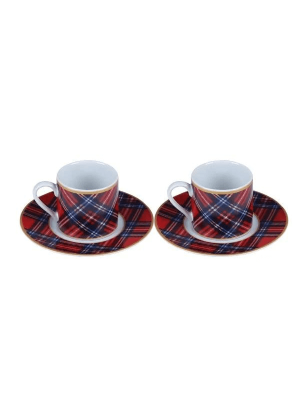 Tartan Plaid Porcelain Coffee Cup Set of 2