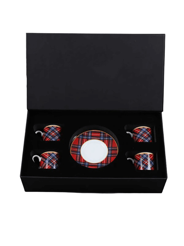 Tartan Plaid Porcelain Coffee Cup Set of 4