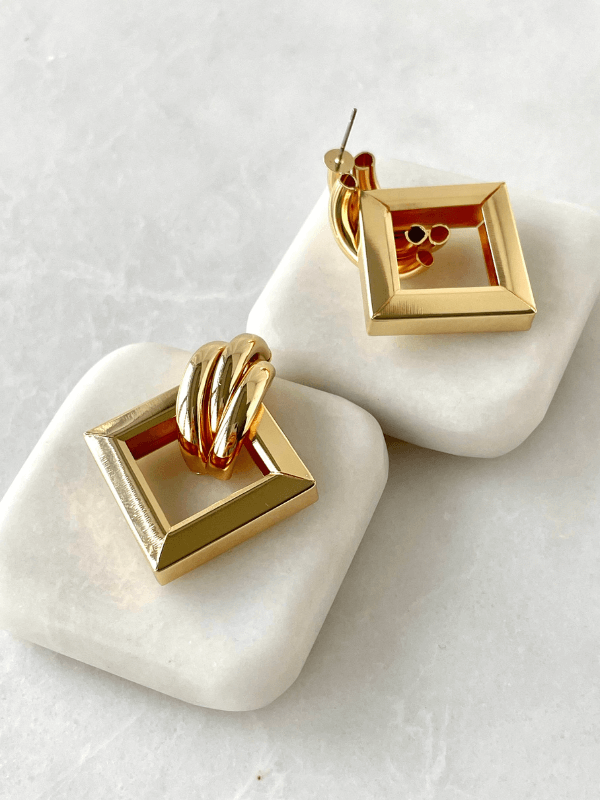 Square Triple Earrings Gold