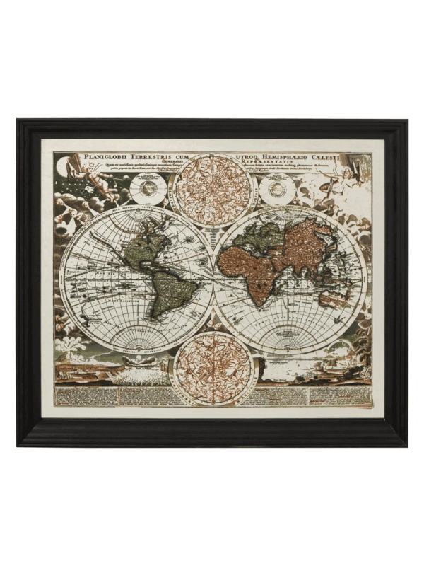 Wood Frame Antique World Map Wall Mirror