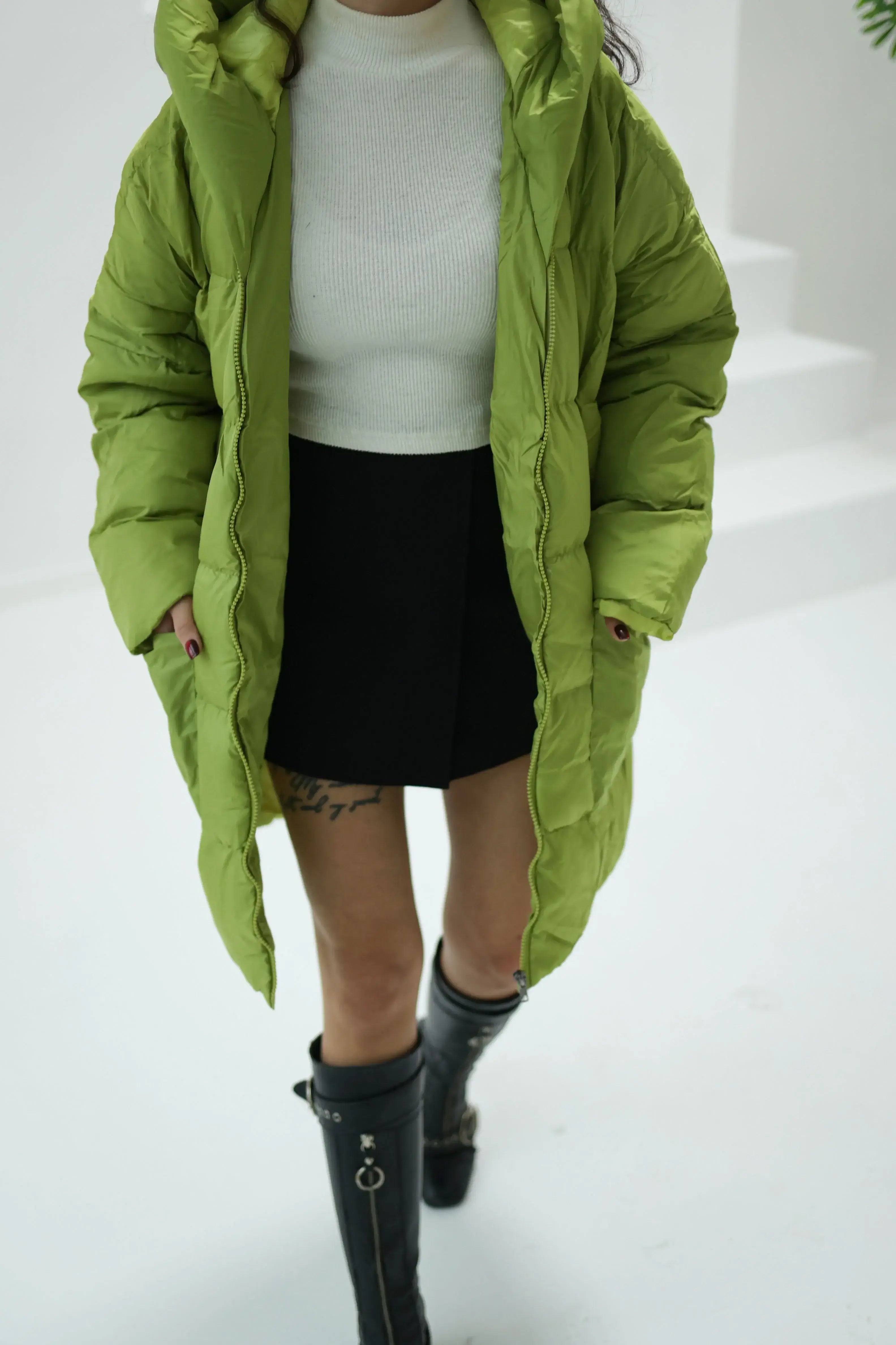 Quilted Short Puffer Jacket - Oil Green