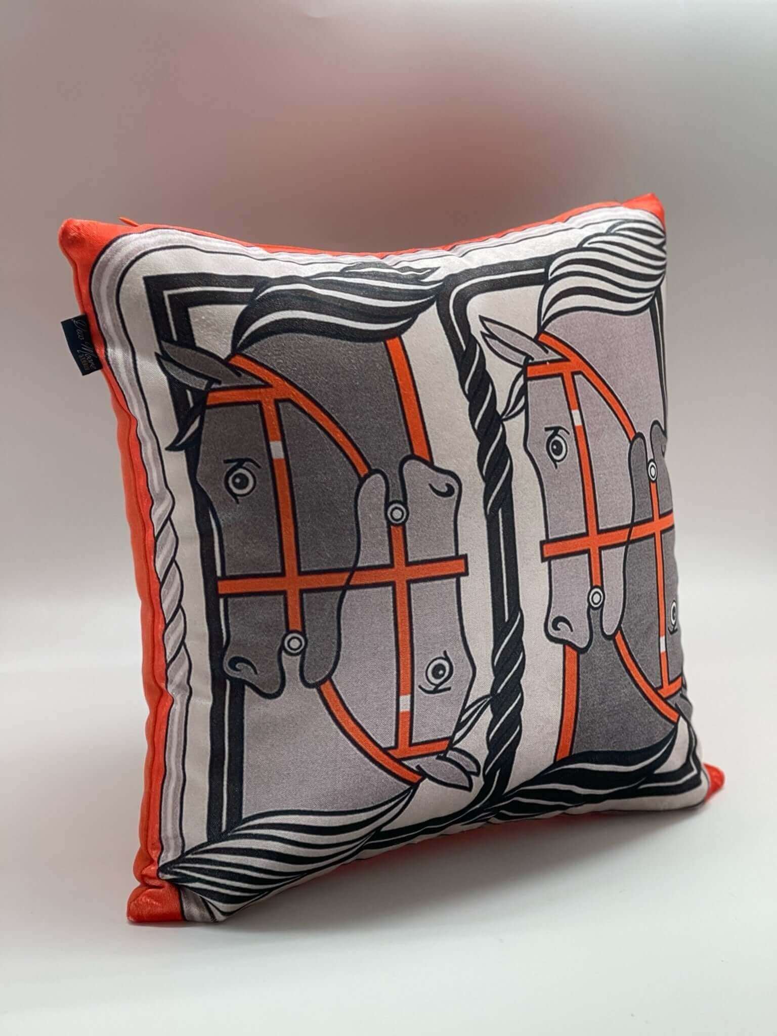 Modern Horse Printed Velvet Cushion