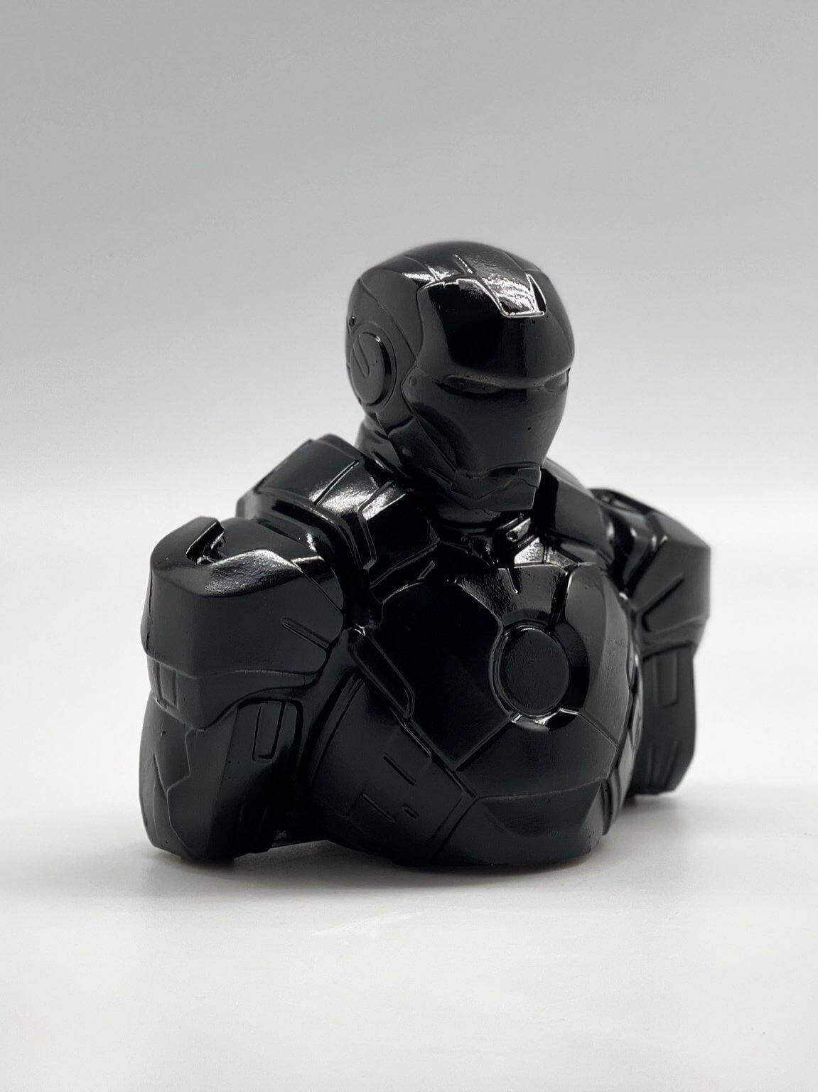 Black Painted Concrete Iron Man Sculpture Bust - MottoBase