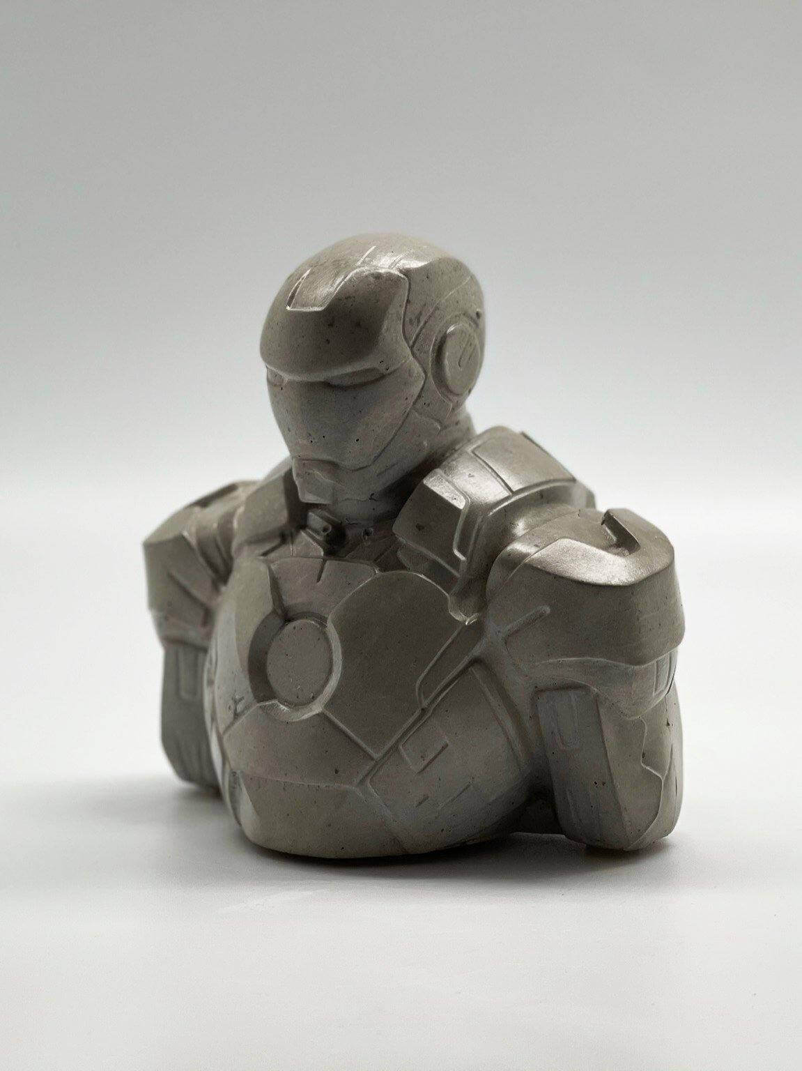 Concrete Iron Man Sculpture Raw Finished Bust - MottoBase