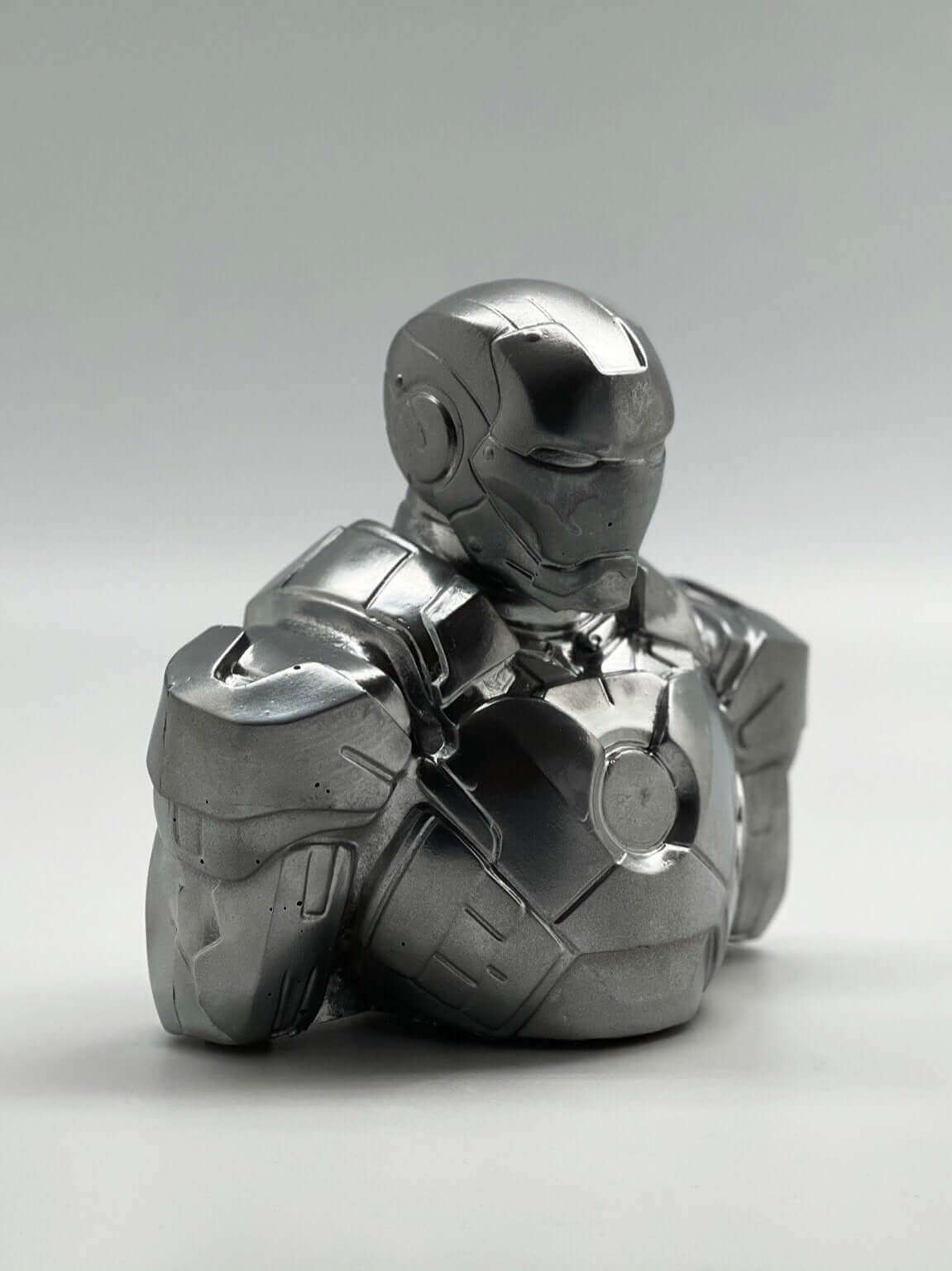 Silver Painted Concrete Iron Man Sculpture Bust - MottoBase